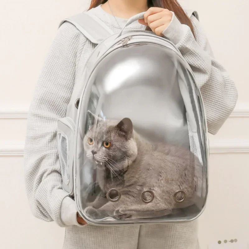 Space Capsule Cat Backpack – Transparent Breathable Carrier for Travel | Durable Nylon Pet Backpack for Cats & Kittens